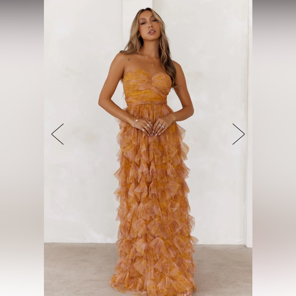 Hello Molly Orange Ruffle Maxi Dress